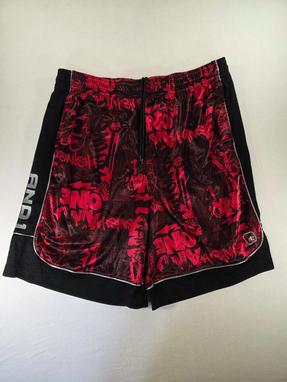 And1 Men's Basketball Gym Workout Shorts Street Ball Black RED Graffiti 2XL